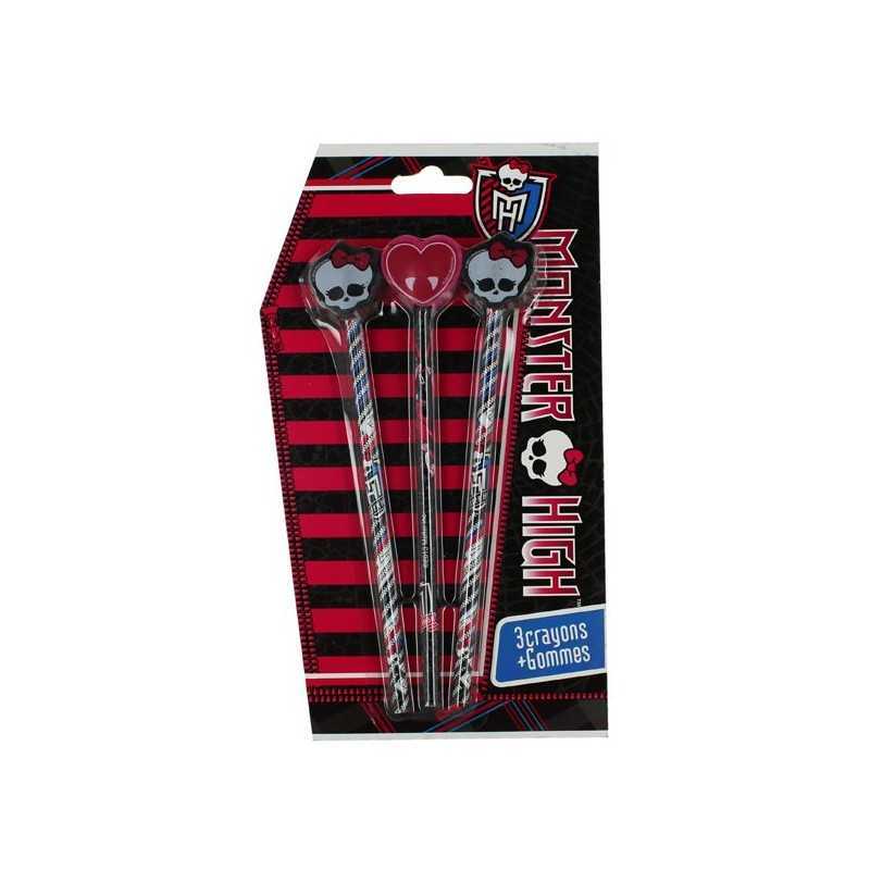 Set di 3 matite e gomme Monster High 3D - New discount.com