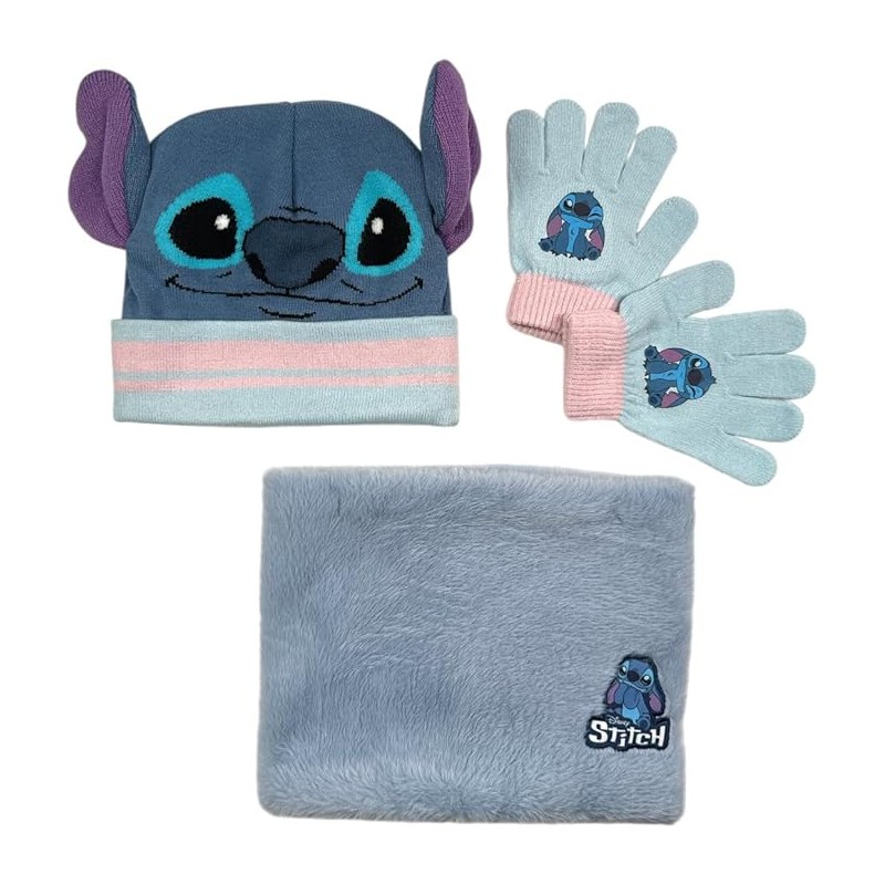 Set 3 pièces Bonnet + Snood + gants Stitch Disney - New discount.com