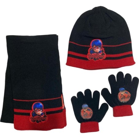 Set 3 pièces Bonnet et écharpe et gants Miraculous  Ladybug