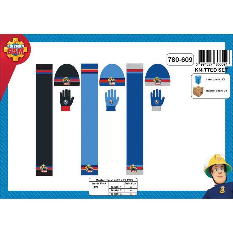 Set 3 Teile Motorhaube + Schal + Handschuhe Sam der Feuerwehrmann -...