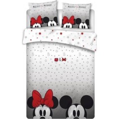 JF Disney diseño de Minnie y Mickey Mouse Juego de Cama Reversible, Funda de edredón de 140 x 200 cm, Funda de Almohada de 70 x 90 cm, 100% algodón