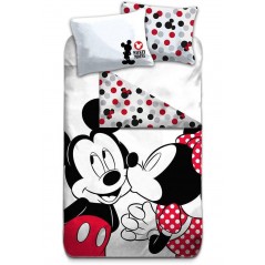 JF Disney diseño de Minnie y Mickey Mouse Juego de Cama Reversible, Funda de edredón de 140 x 200 cm, Funda de Almohada de 70 x 90 cm, 100% algodón